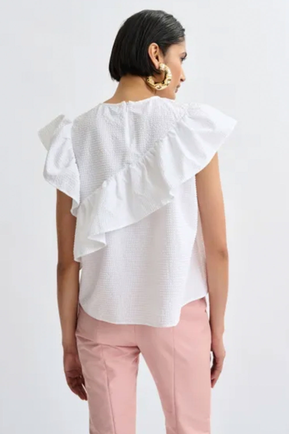 Joojoo Asymmetrical Ruffle Top in White