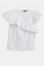 Joojoo Asymmetrical Ruffle Top in White