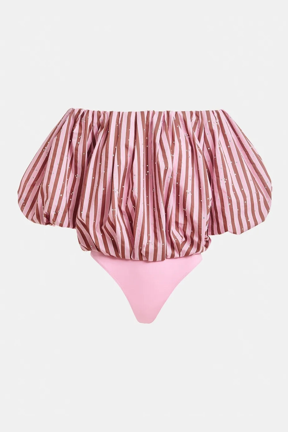 Jayjay Rhinestone Puffy Bodysuit in Brown/Pink