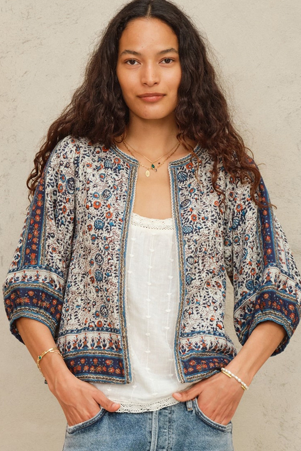 Cass Print Jacket in Indigo/Rust
