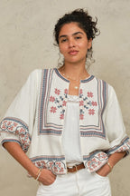 Calista Embroidered Jacket in Ecru/Multi