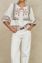 Calista Embroidered Jacket in Ecru/Multi