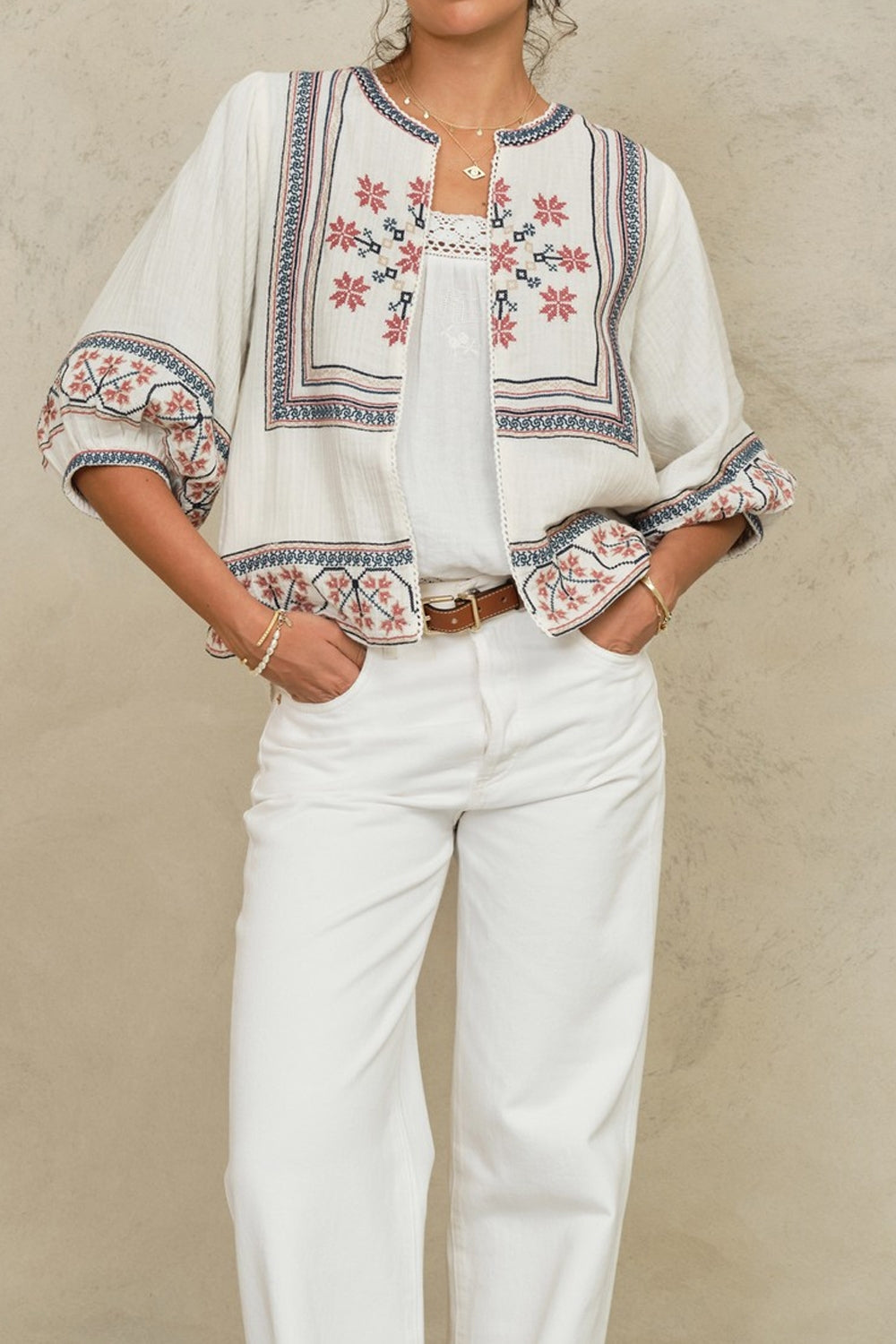 Calista Embroidered Jacket in Ecru/Multi