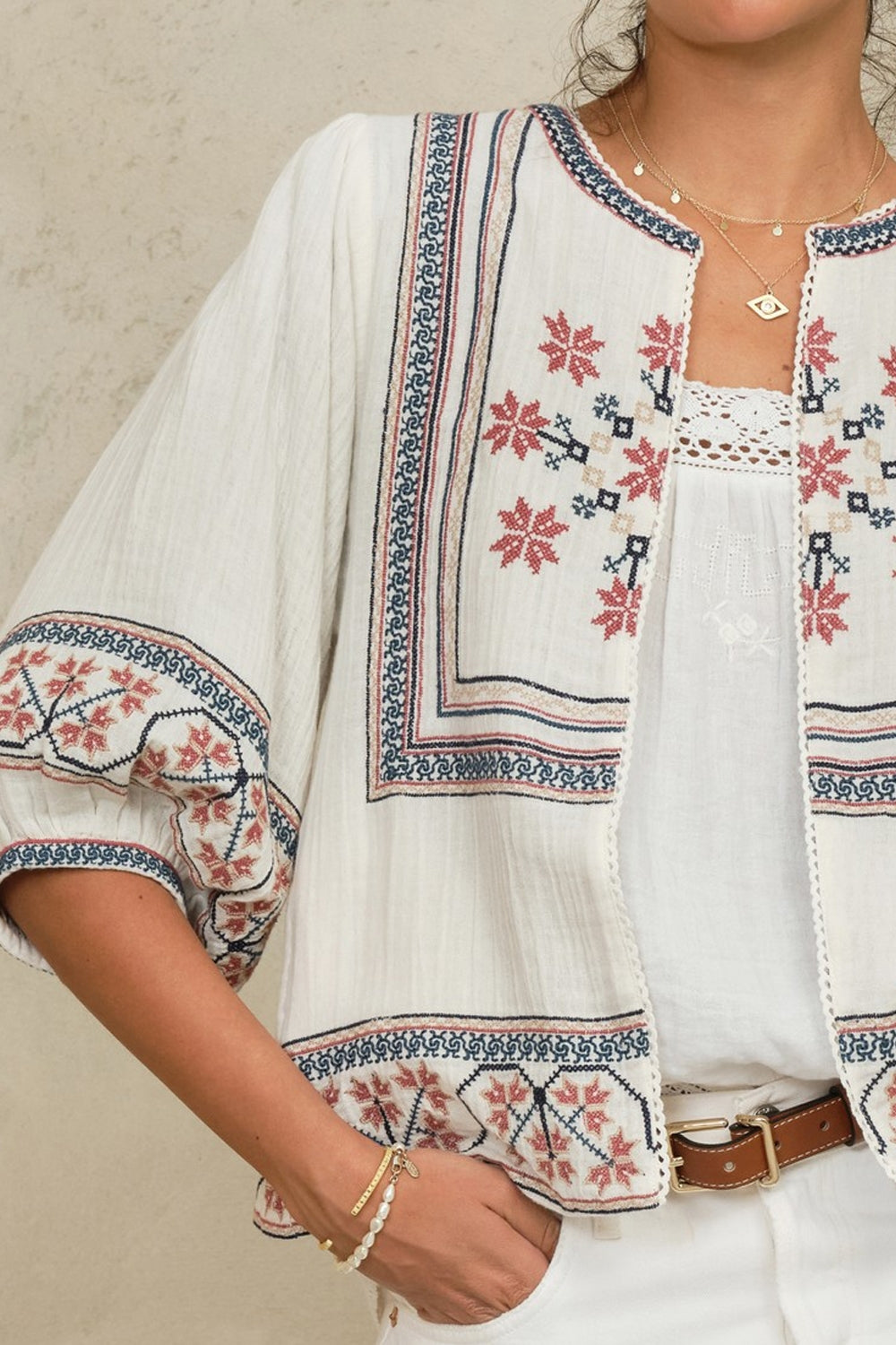 Calista Embroidered Jacket in Ecru/Multi