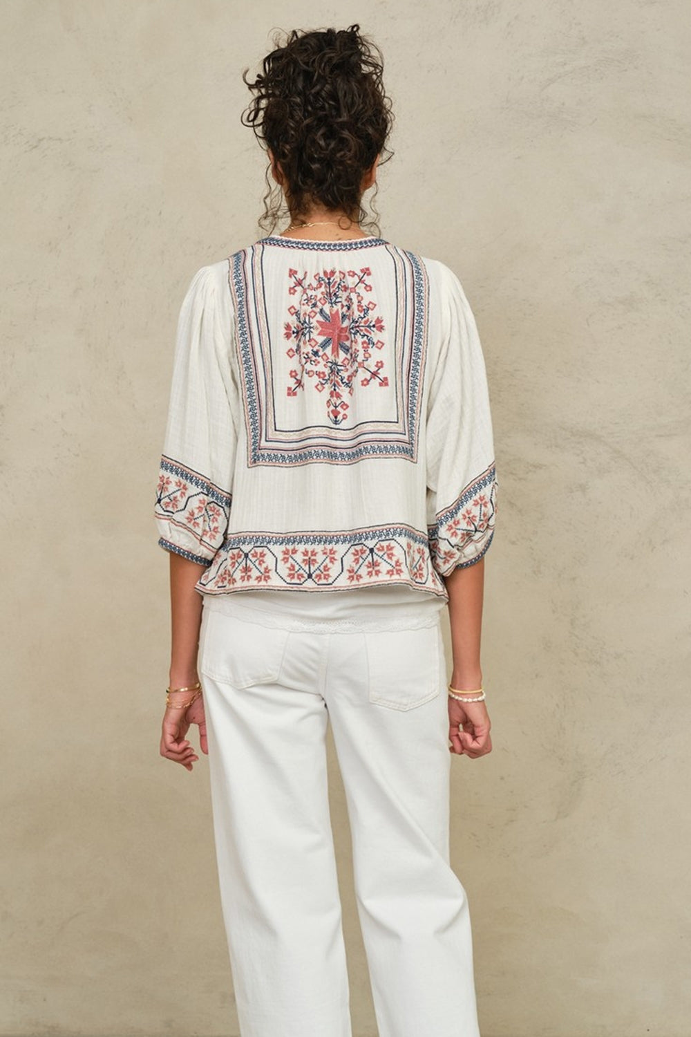 Calista Embroidered Jacket in Ecru/Multi