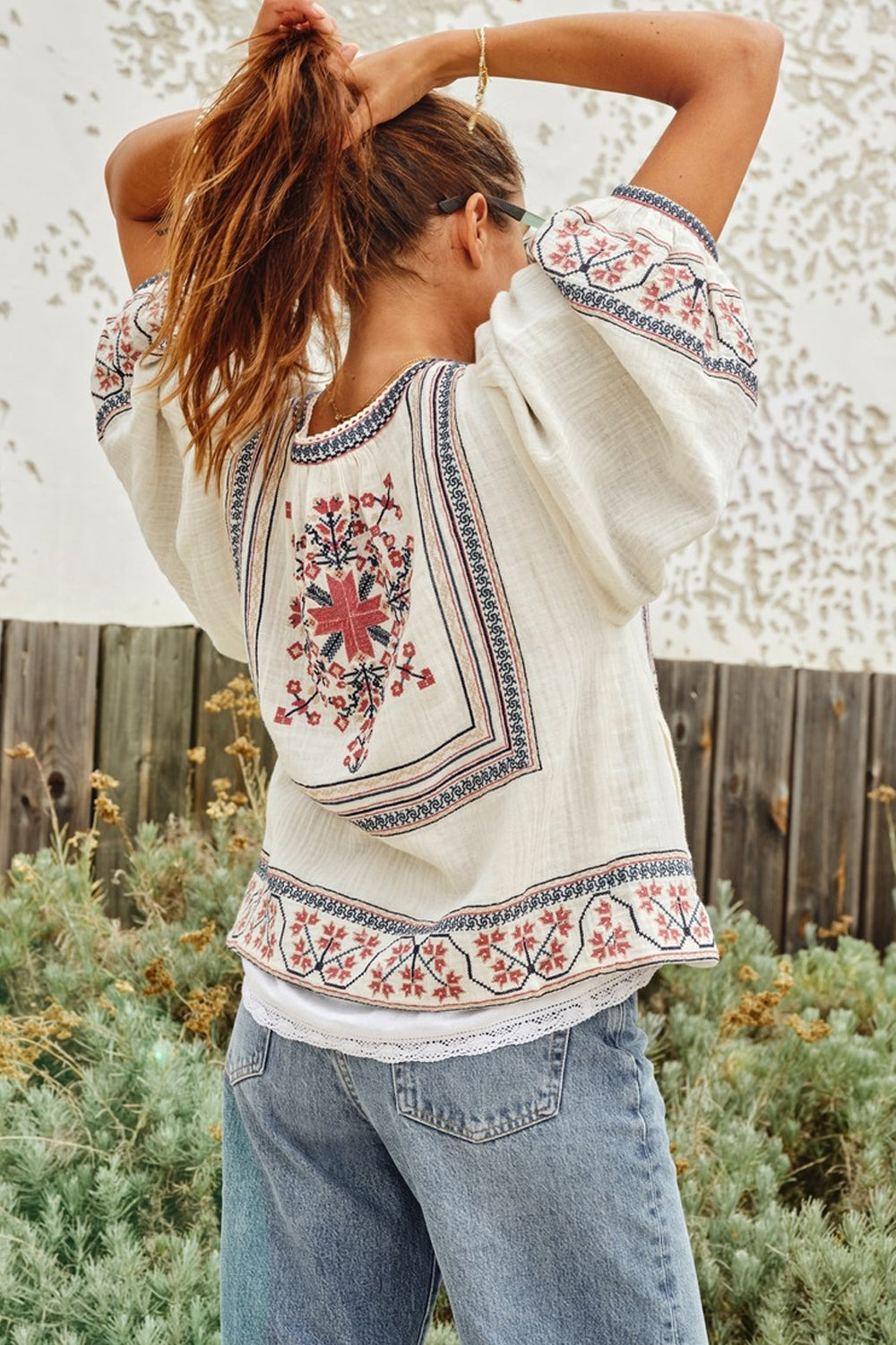 Calista Embroidered Jacket in Ecru/Multi