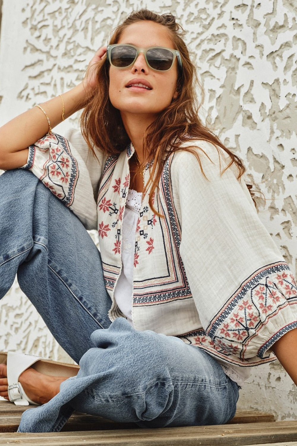Calista Embroidered Jacket in Ecru/Multi