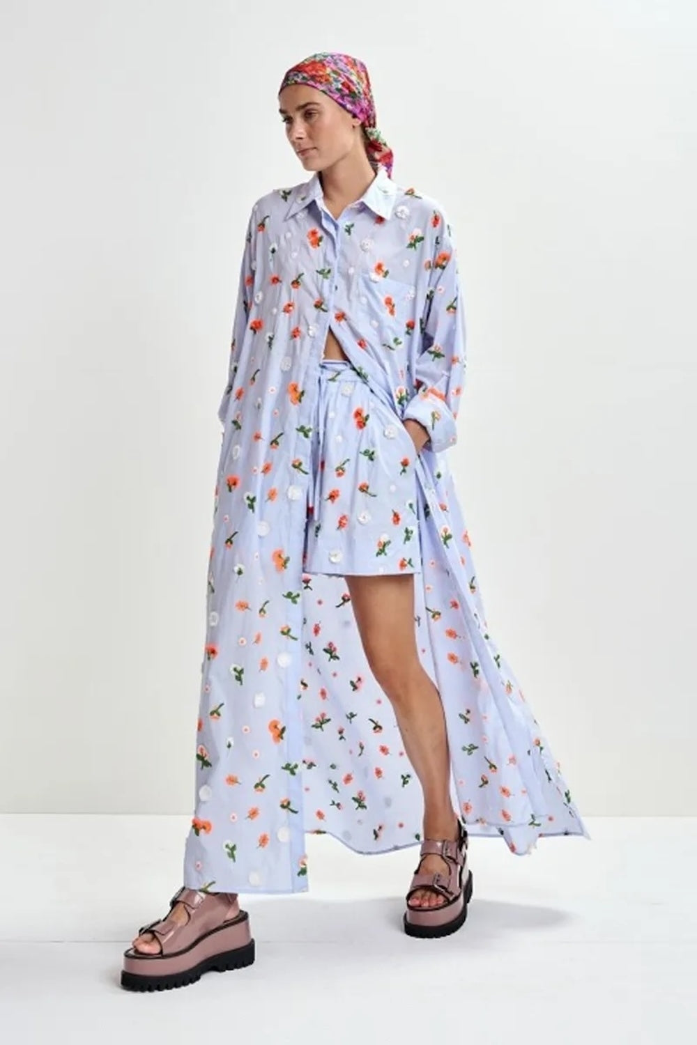 Jamanna Embroidered Maxi Dress in Blue