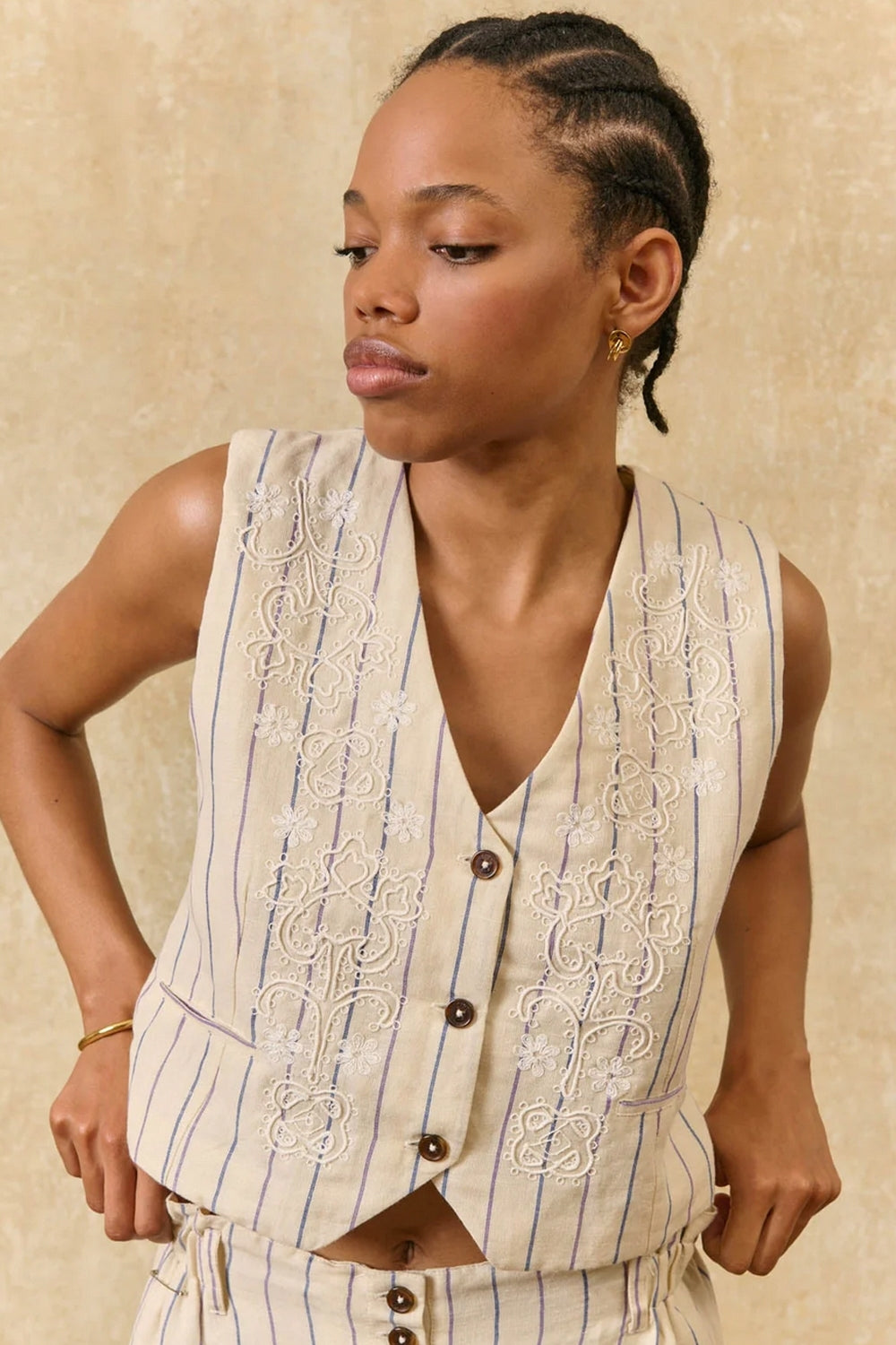 Franckie Waistcoat in Navy Purple Stripes