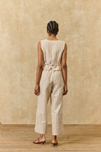 Abuela Trousers in Navy Purple Stripes