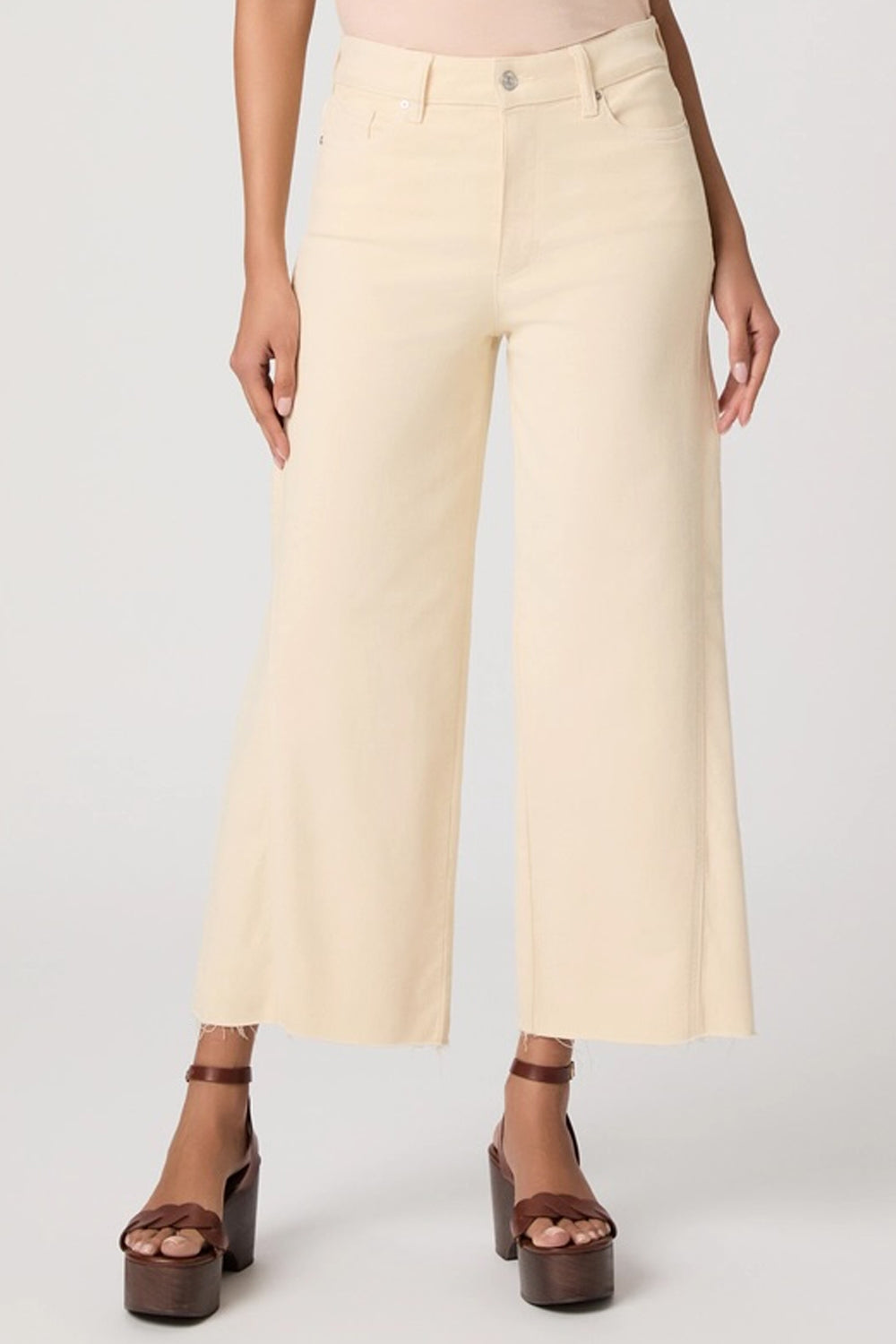 Anessa High Rise Ankle Length Wide Leg Jean with Twisted Outseam in Butter Yellow