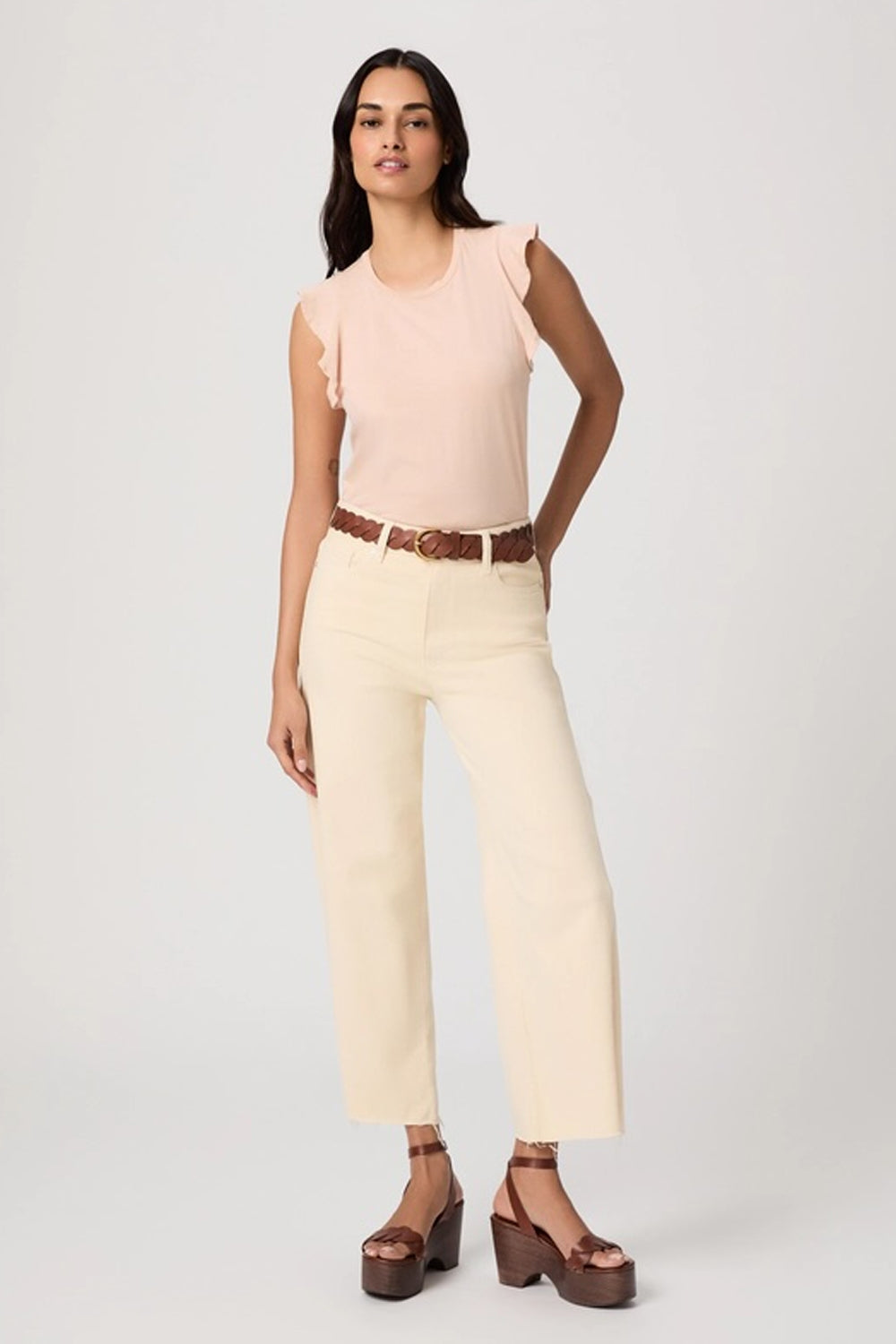 Anessa High Rise Ankle Length Wide Leg Jean with Twisted Outseam in Butter Yellow