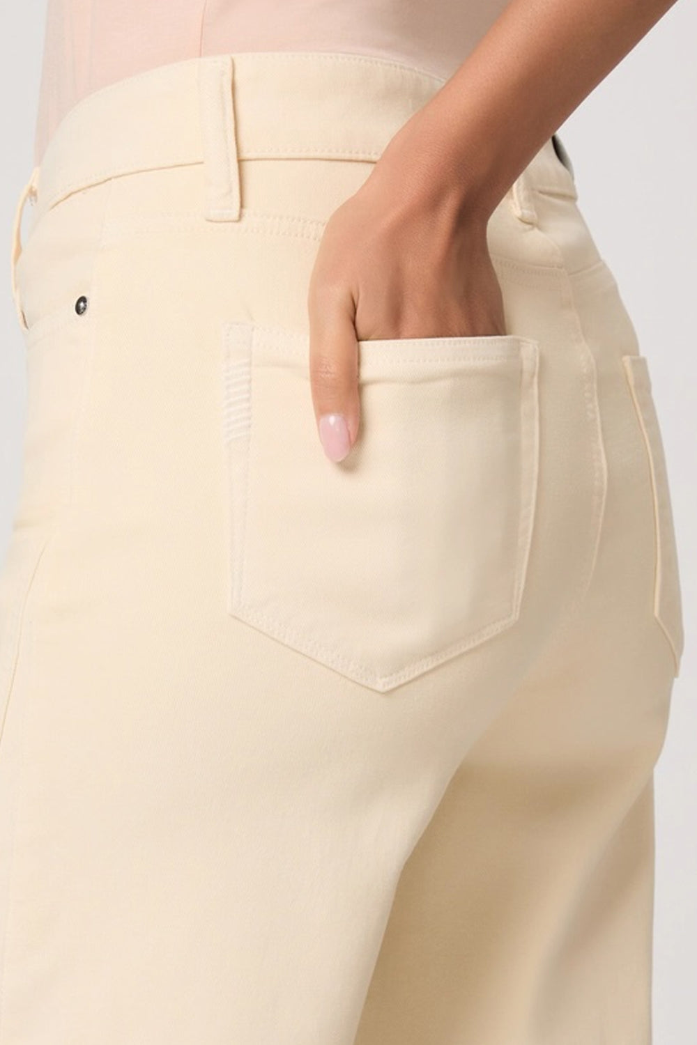 Anessa High Rise Ankle Length Wide Leg Jean with Twisted Outseam in Butter Yellow