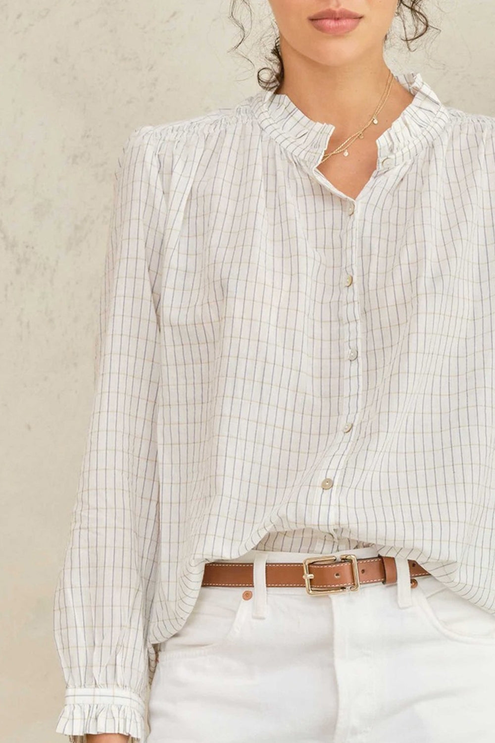 Chrissie Long Sleeve Top in Ecru Check