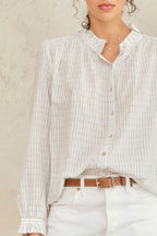 Chrissie Long Sleeve Top in Ecru Check