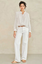 Chrissie Long Sleeve Top in Ecru Check