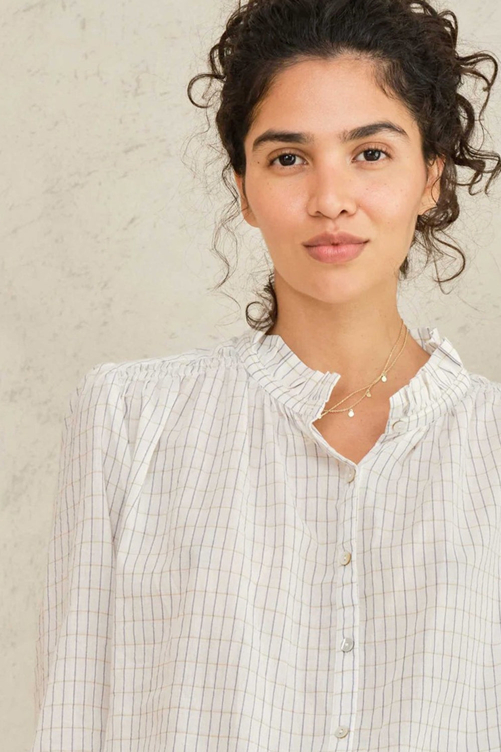 Chrissie Long Sleeve Top in Ecru Check