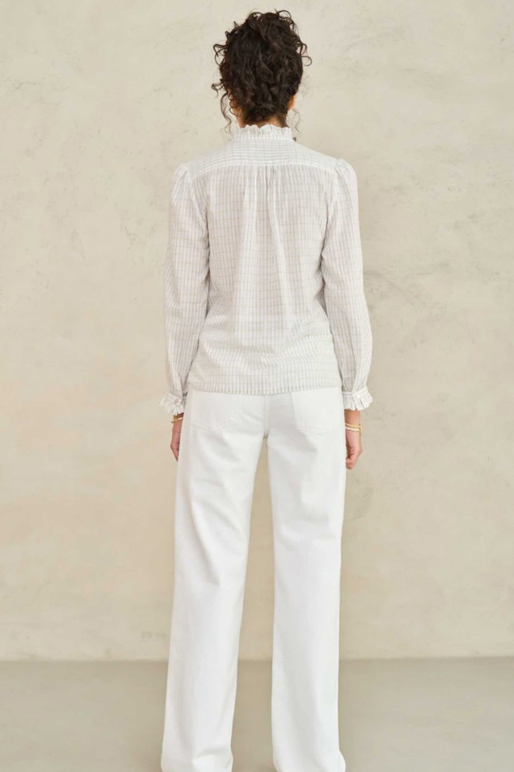 Chrissie Long Sleeve Top in Ecru Check