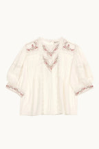 Fleur Embroidered Short Sleeve Top in Ecru/Multi