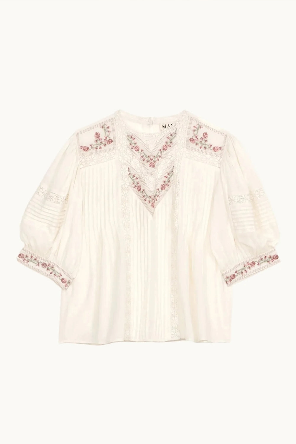 Fleur Embroidered Short Sleeve Top in Ecru/Multi