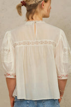Fleur Embroidered Short Sleeve Top in Ecru/Multi