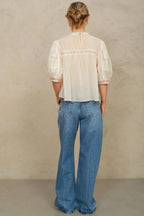 Fleur Embroidered Short Sleeve Top in Ecru/Multi