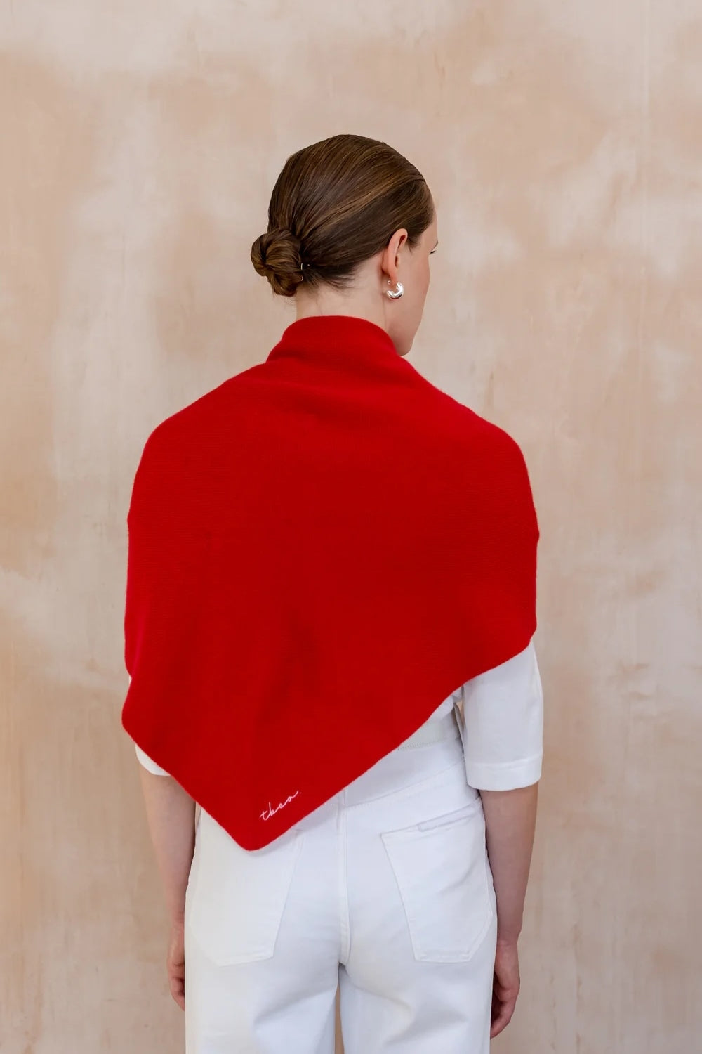 Large Merino Wool Triangle Scarf in Red