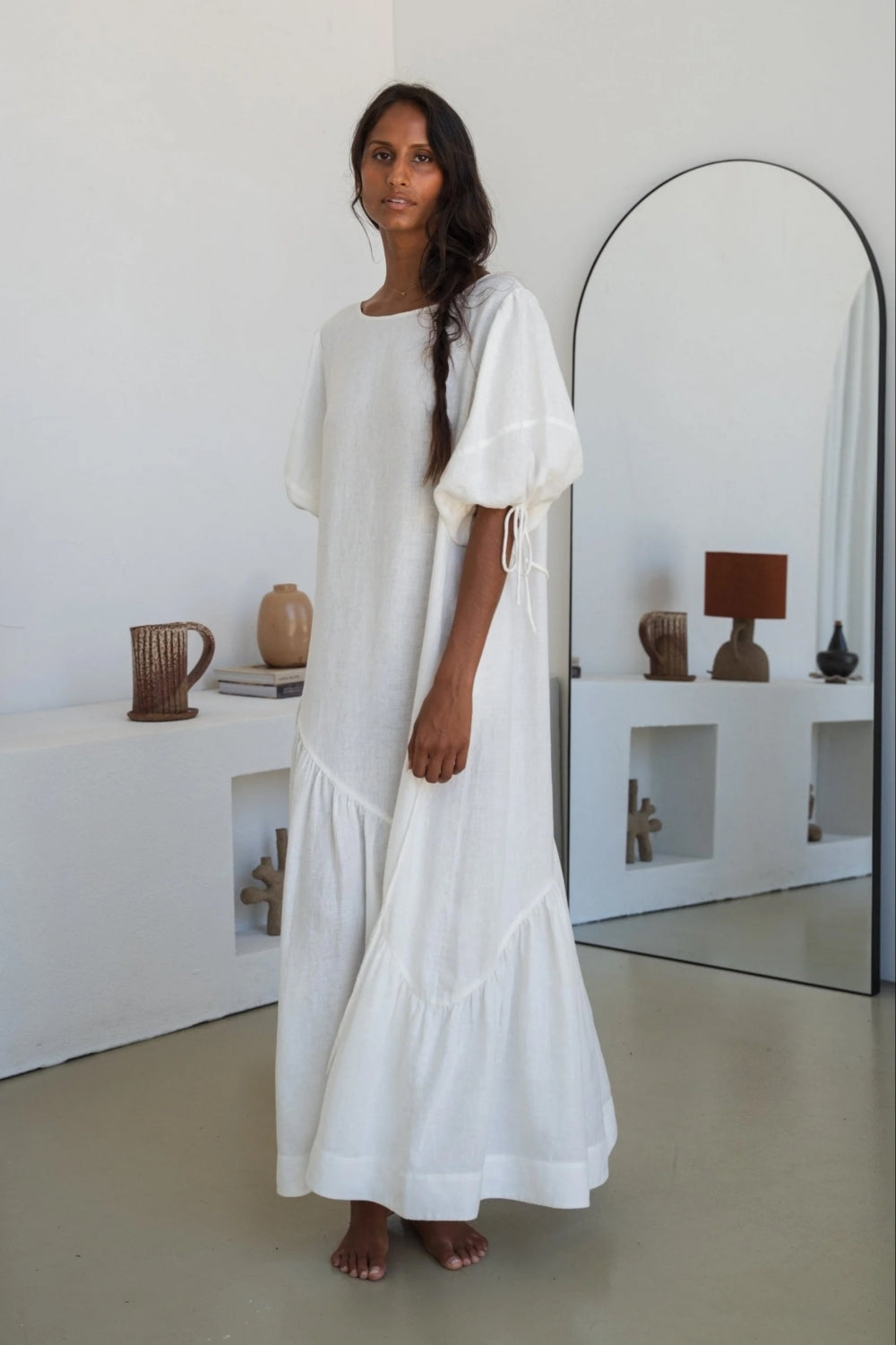 Charlotte Linen Dress in Ivory
