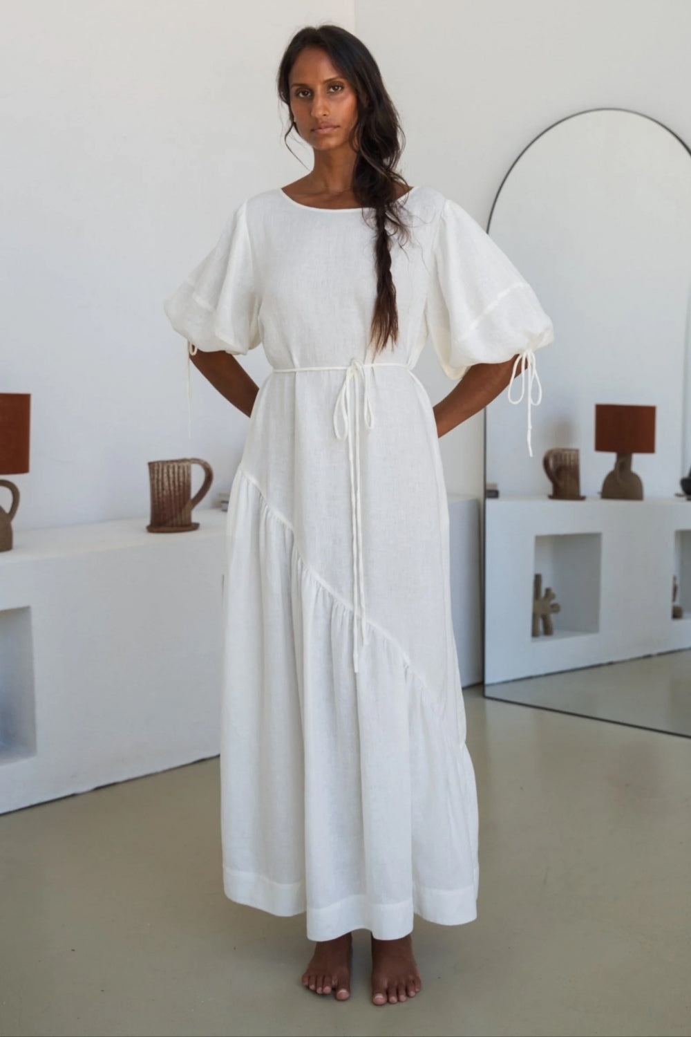 Charlotte Linen Dress in Ivory