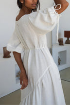Charlotte Linen Dress in Ivory
