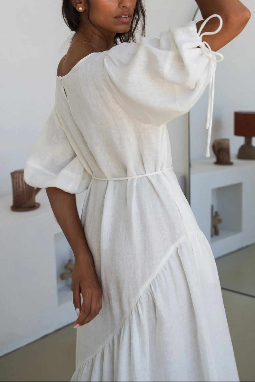 Charlotte Linen Dress in Ivory