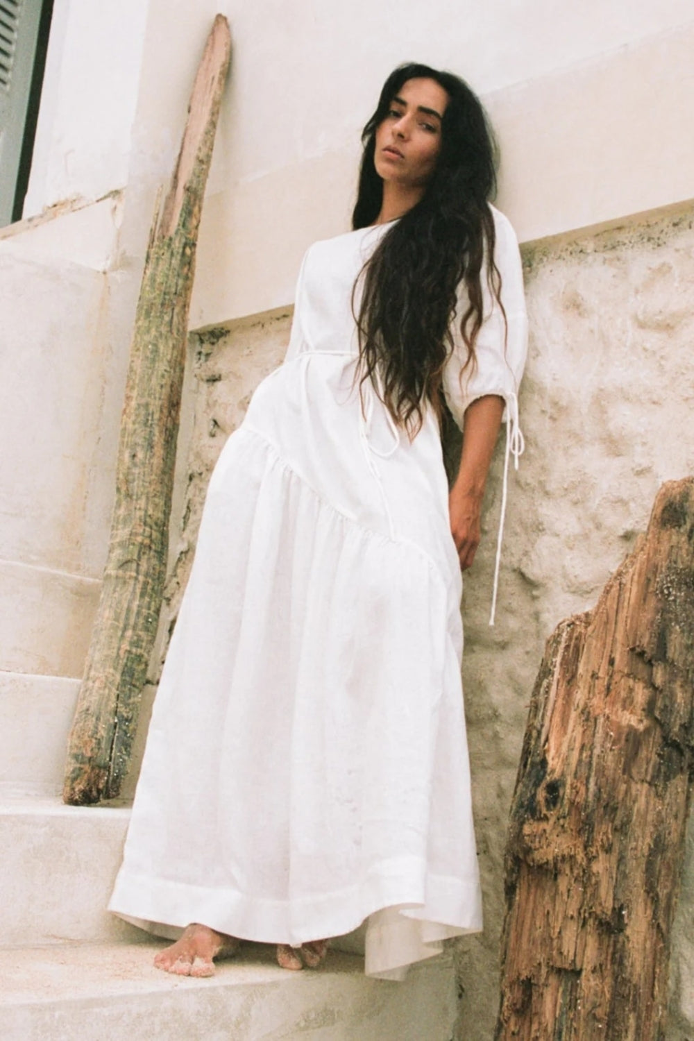 Charlotte Linen Dress in Ivory