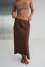 Riley Bias Linen Skirt in Chocolate