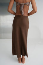 Riley Bias Linen Skirt in Chocolate
