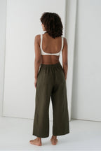Ivy Linen Crop Pants in Khaki