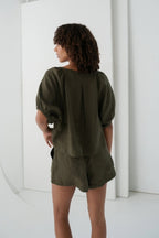 Pia Linen Top in Khaki