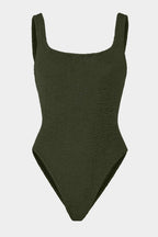 Square Neck Swimsuit in Metallic Khaki