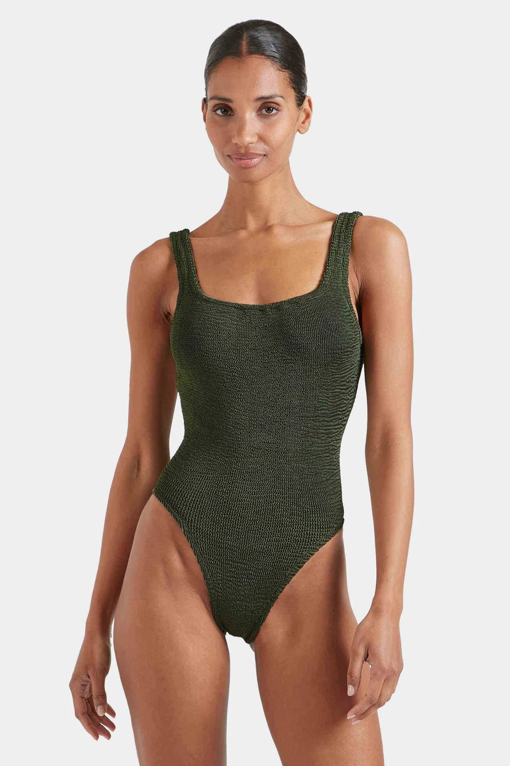 Square Neck Swimsuit in Metallic Khaki