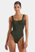 Square Neck Swimsuit in Metallic Khaki