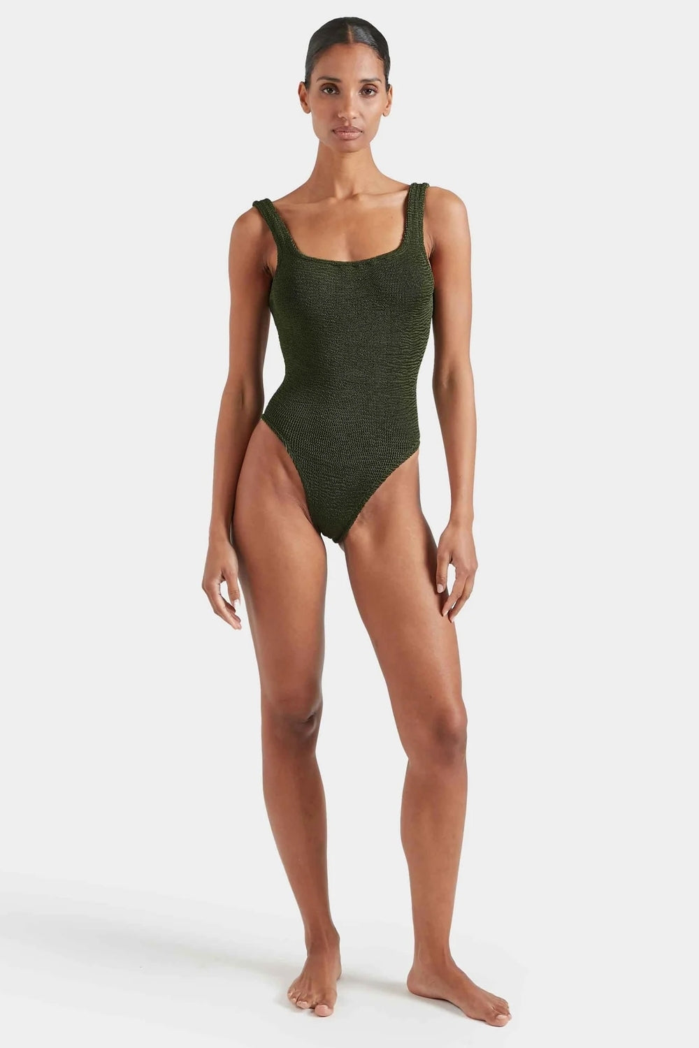 Square Neck Swimsuit in Metallic Khaki