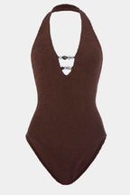 Adriana Beaded Swimsuit in Metallic Chocolate