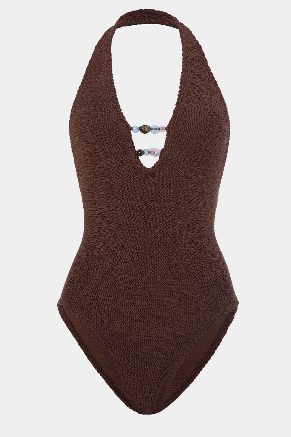 Adriana Beaded Swimsuit in Metallic Chocolate