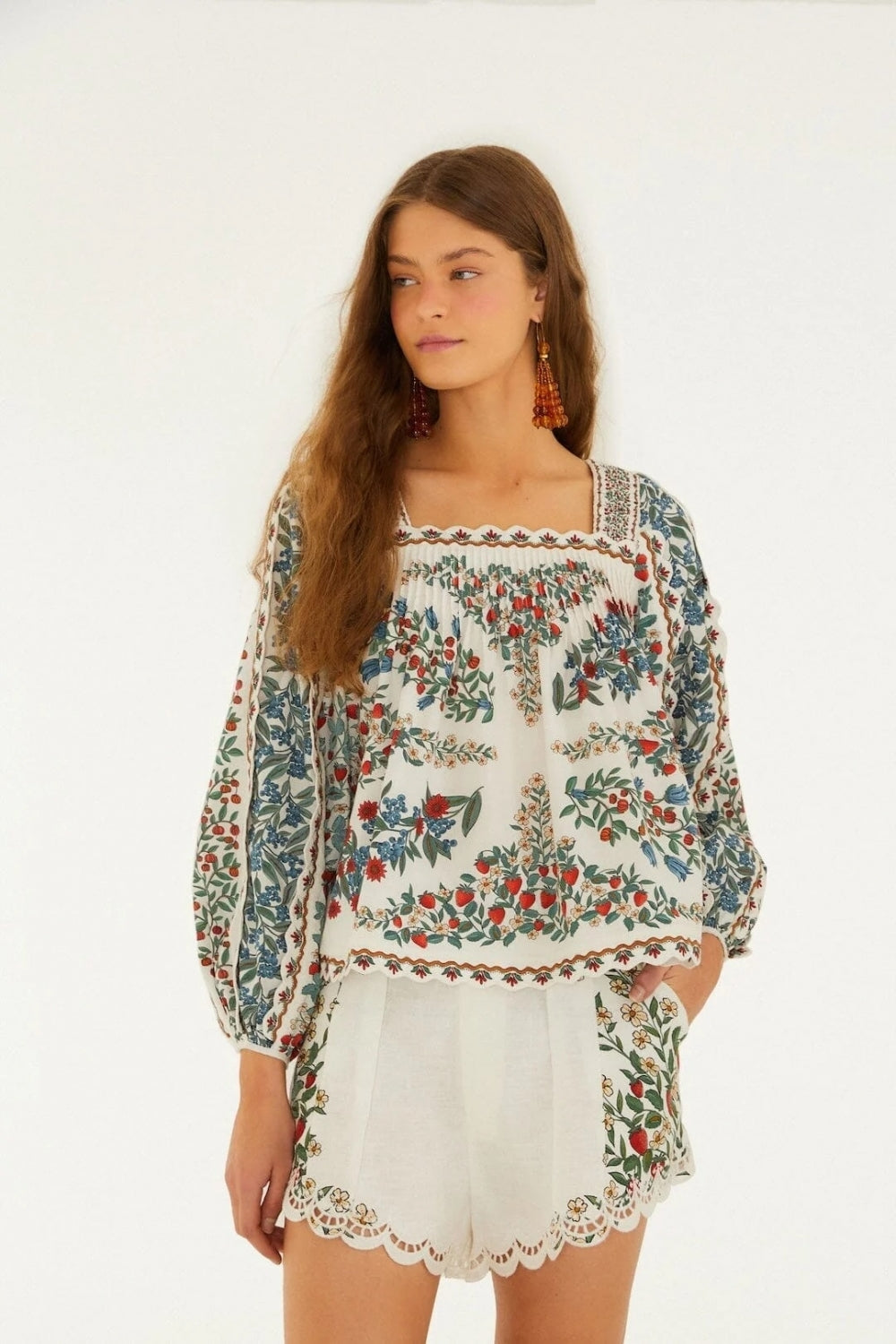 Fruit Beauty Scarf Long Sleeve Blouse in Off White