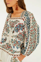Fruit Beauty Scarf Long Sleeve Blouse in Off White