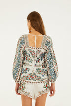 Fruit Beauty Scarf Long Sleeve Blouse in Off White