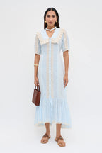Edina Dress in Mira Embroidery Powder Blue