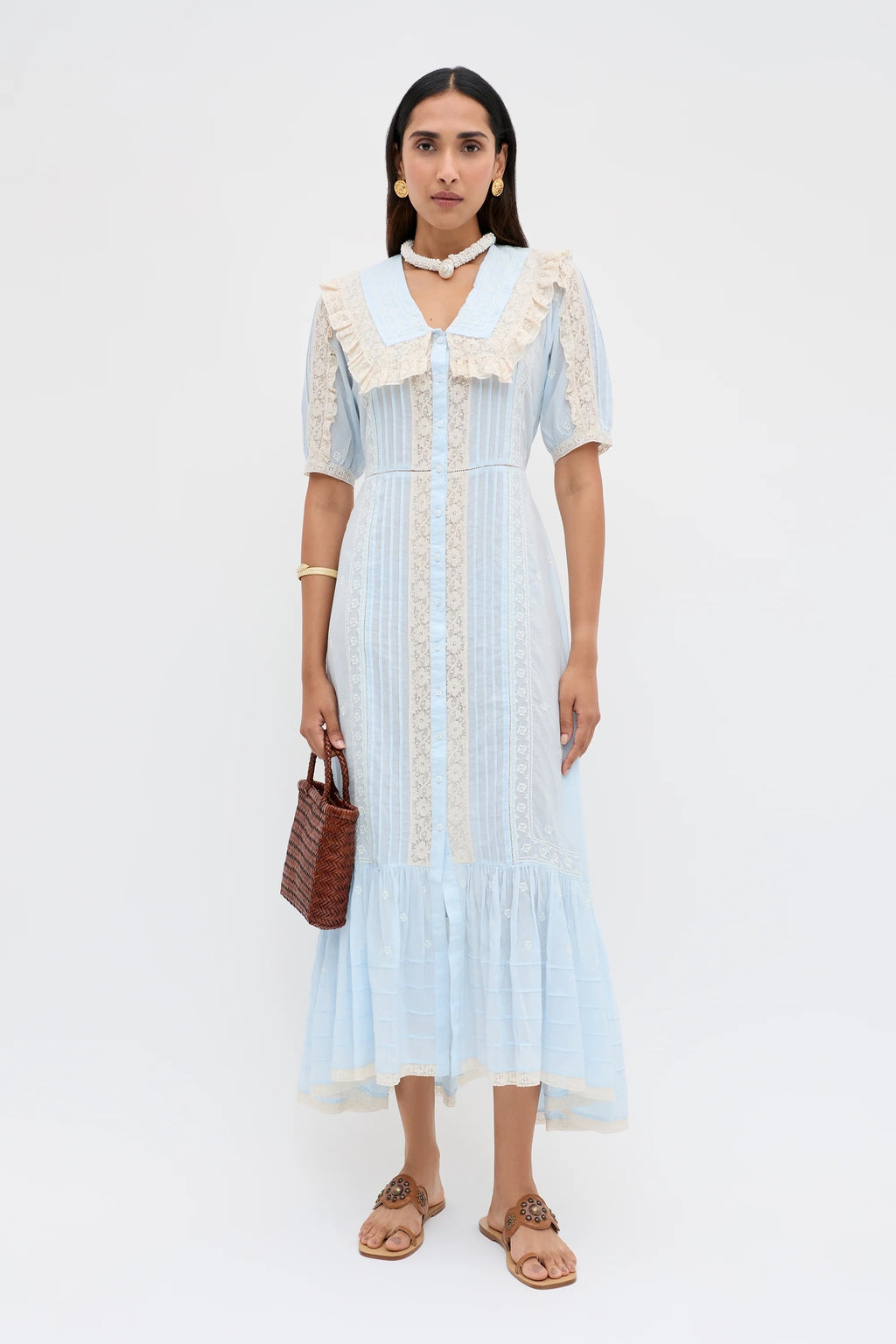 Edina Dress in Mira Embroidery Powder Blue