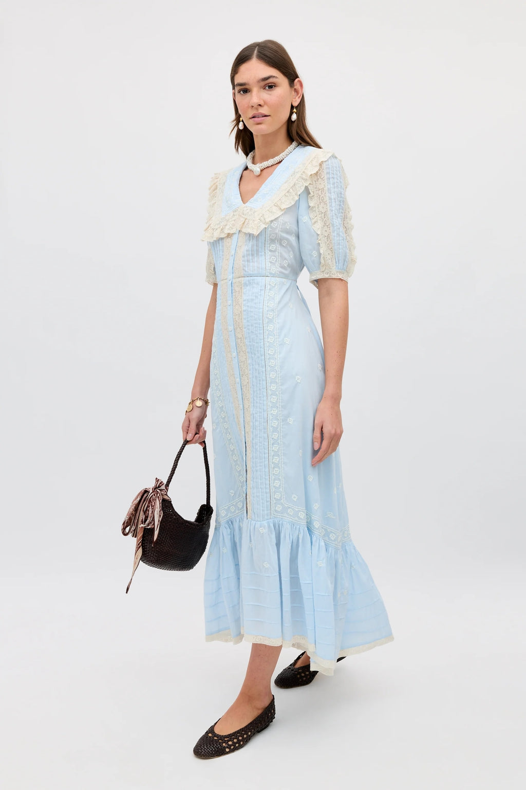 Edina Dress in Mira Embroidery Powder Blue