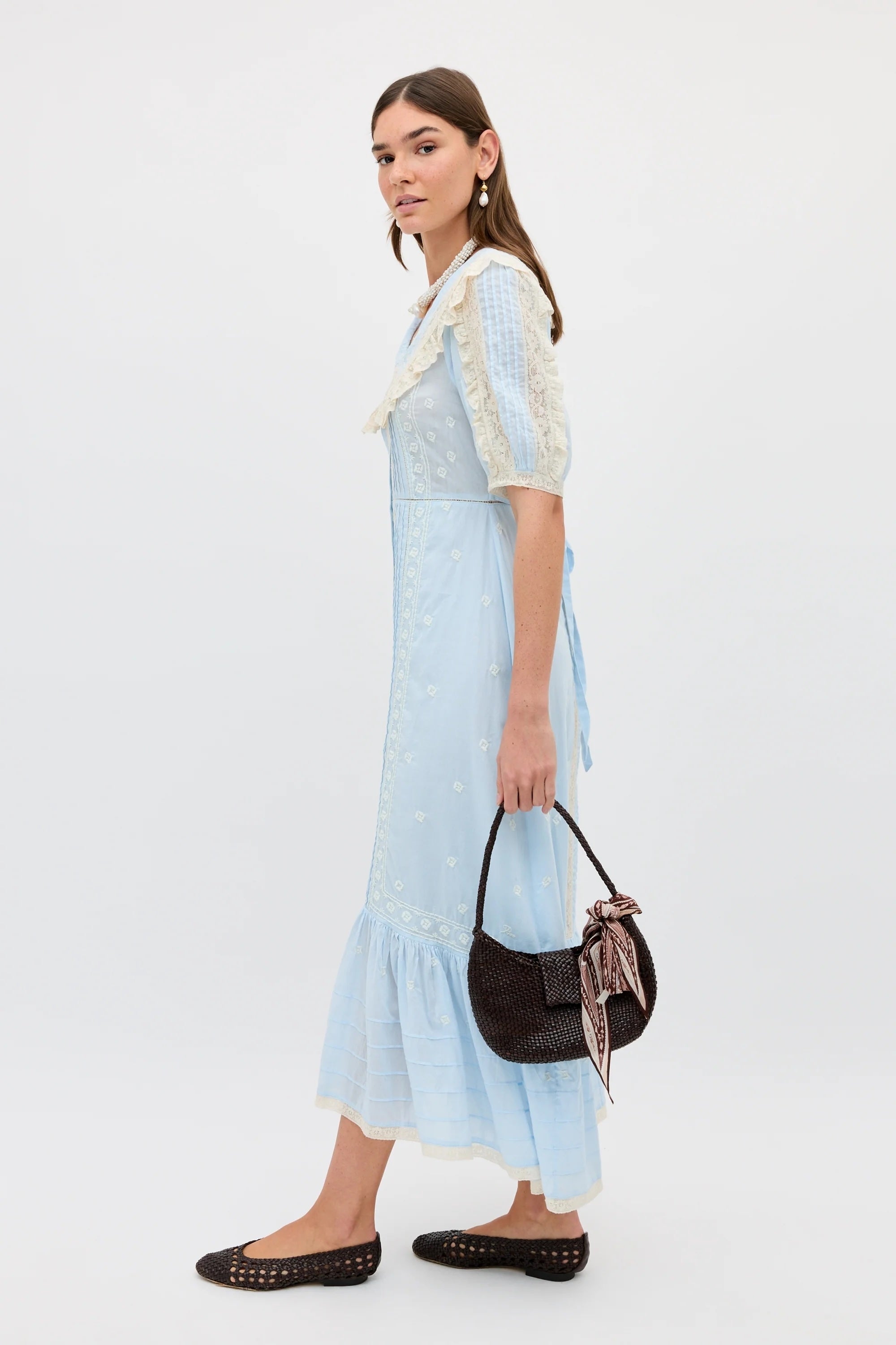 Edina Dress in Mira Embroidery Powder Blue
