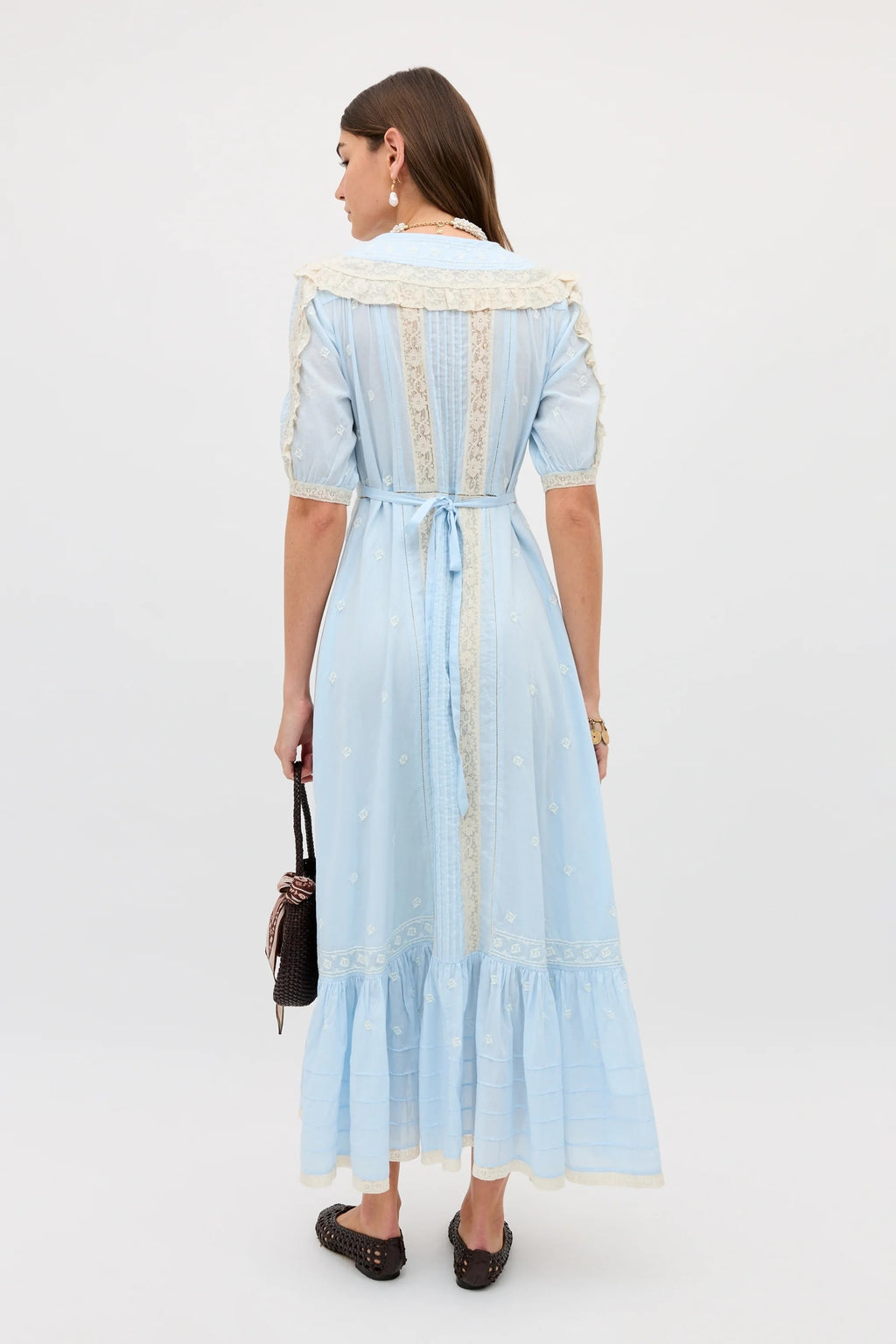 Edina Dress in Mira Embroidery Powder Blue